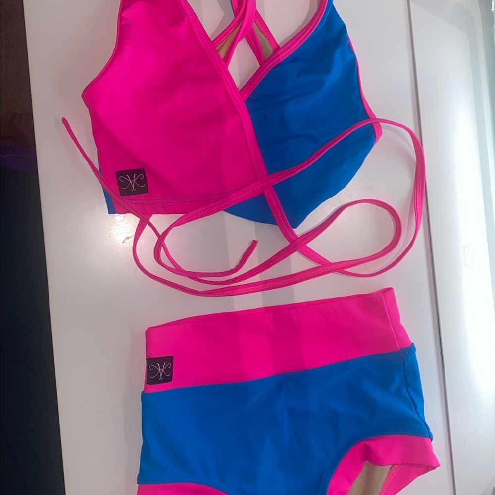 Kids Dance Two-Piece Crop Top & Shorts Set - Hot Pink & Royal Blue